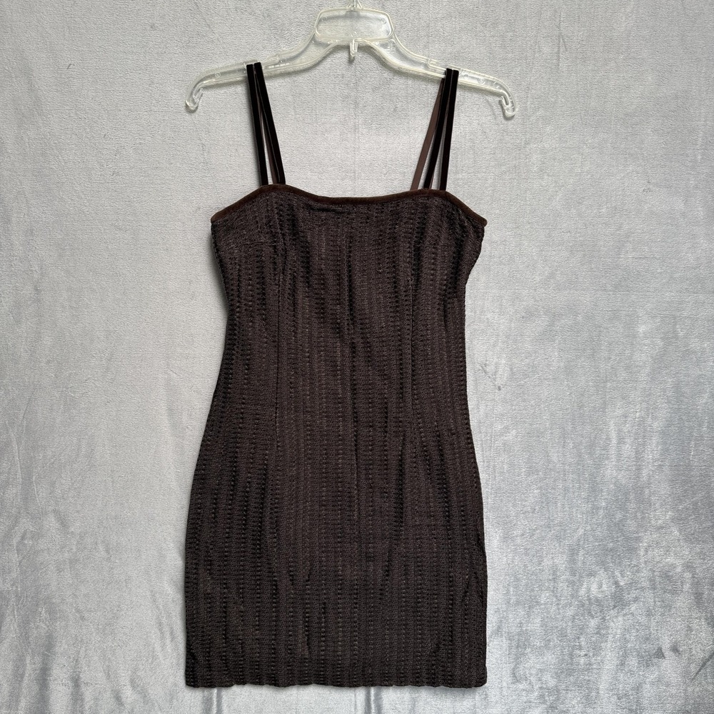 Cynthia Rowley Dress Womens 8‎ Brown Knit Bodycon Mini Strappy Lined Square Neck